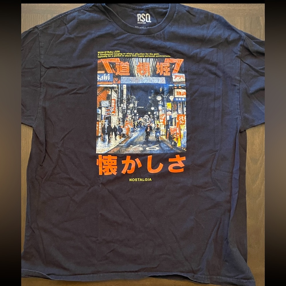 Japanese Nostalgia Pop Art Graphic RSQ Collective Black T-Shirt Men's XL